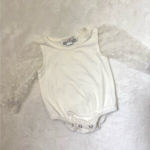 Baileys Blossoms 0-3m White Polka Dot Mesh-Sleeve Baby One-Piece